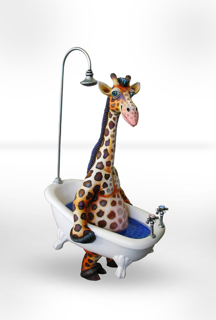 Carlos and Albert Walking Giraffe in Bathtub